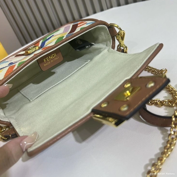 Affordable HOT In Mini Fendi Beige FF Baguette Bag Canvas Multi Motif 0811